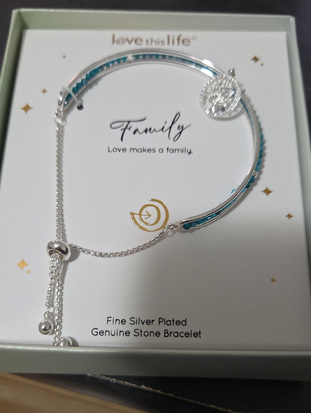 Kohl's Silver-Plated Bracelet with Teal Accents and Family Tree Of Life Charm